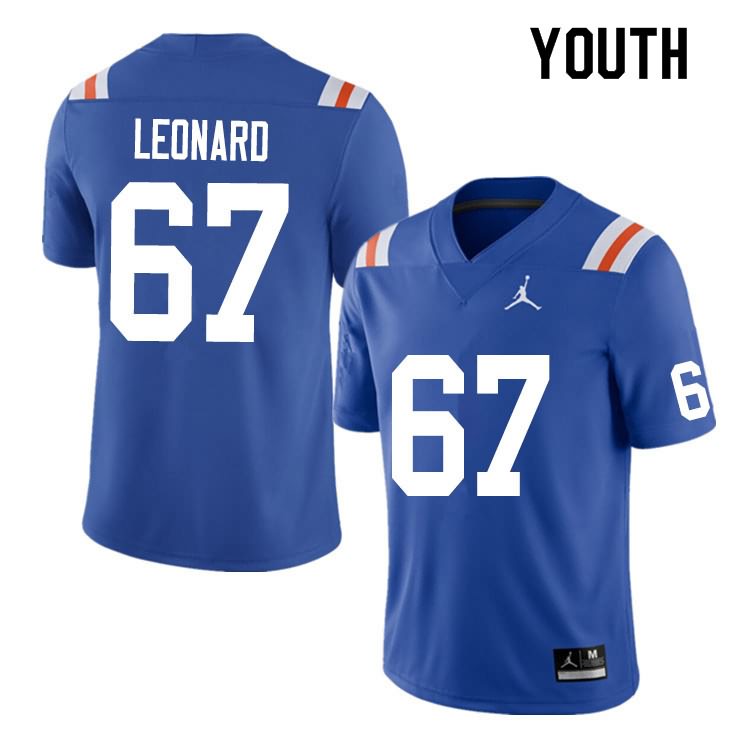 NCAA Florida Gators Richie Leonard Youth #67 Nike Blue Throwback Stitched Authentic College Football Jersey COK8764JO